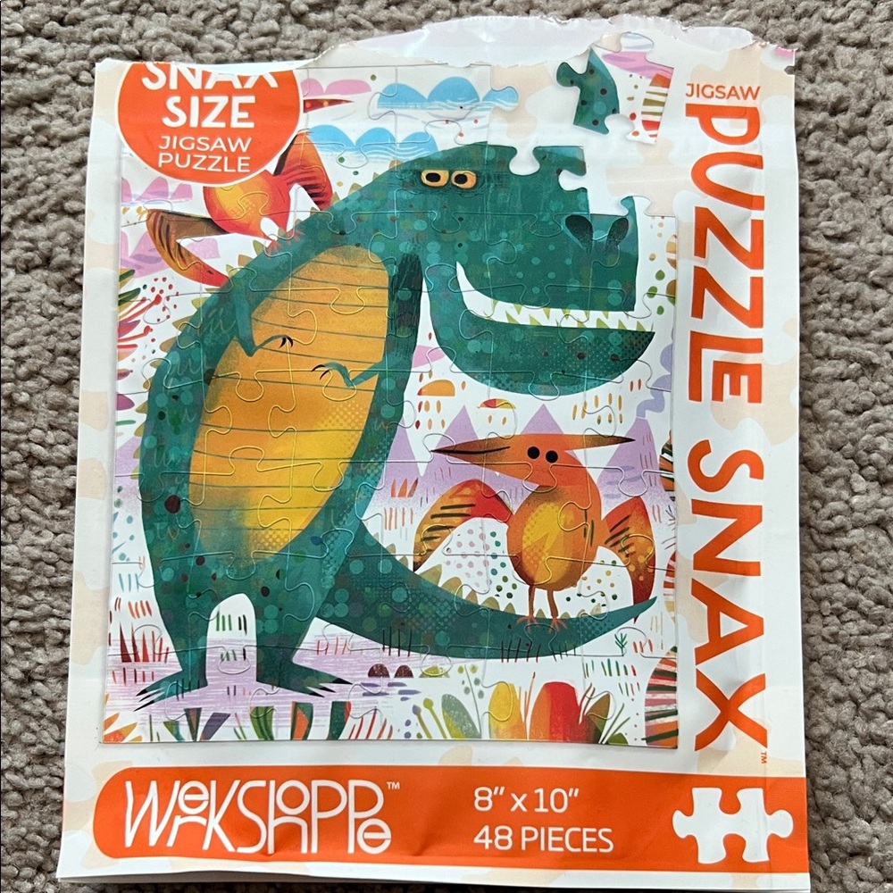 Kids Puzzle Snax — Green & Orange Dinosaur Jigsaw (48 pcs)